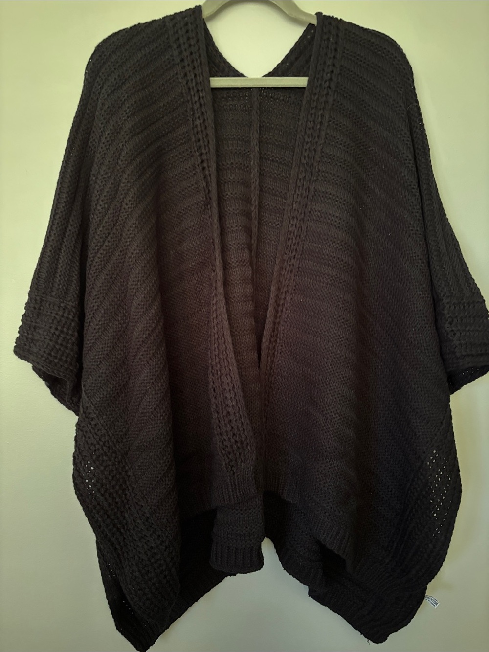 Women's Black Knit Open-Front Sweater Poncho